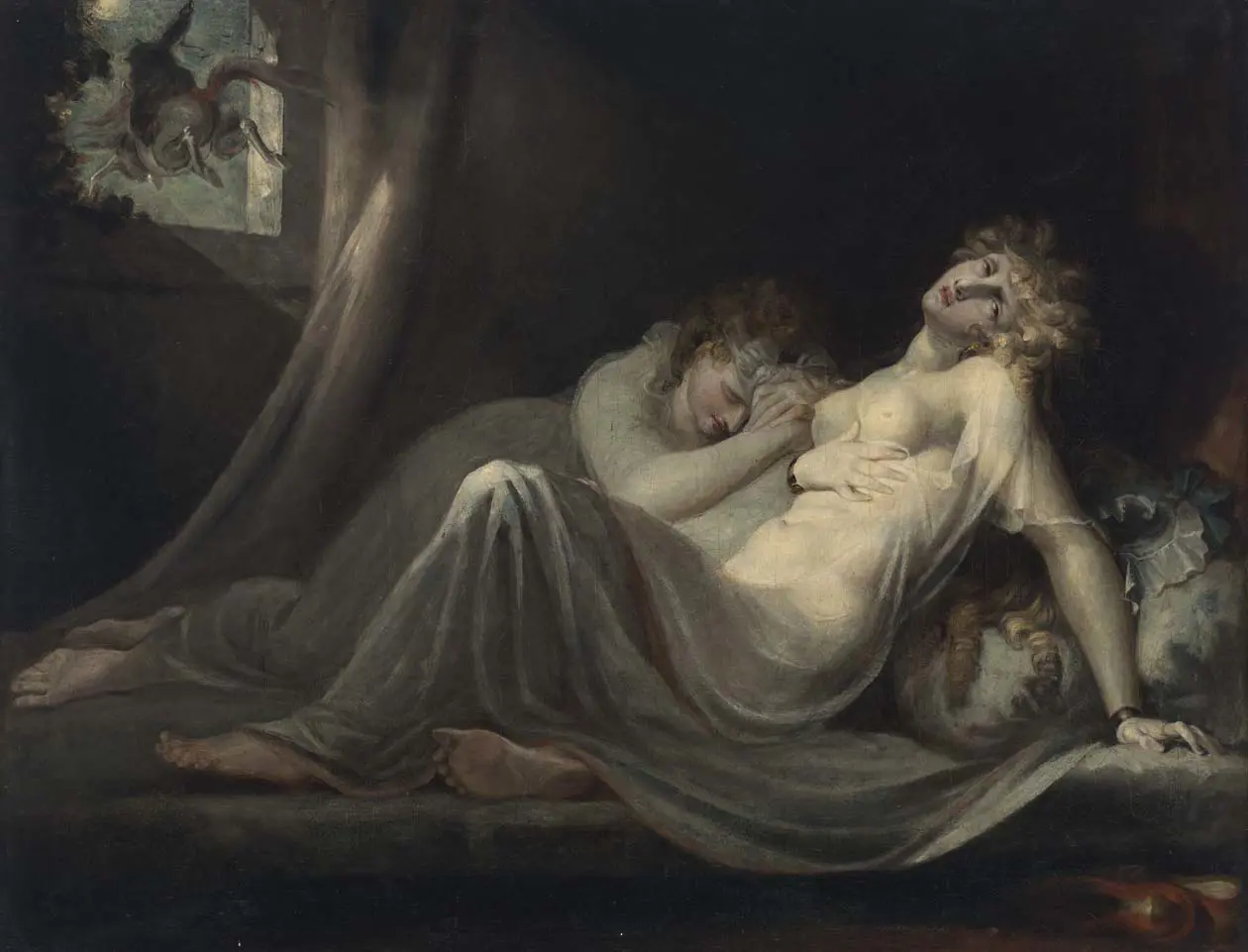 Johann Heinrich Füssli (1741-1825), L’Incube s’envolant, laissant deux jeunes femmes 1780, Huile sur toile, 86,4 x 110,5 cm, Paris, collection Farida et Henri Seydoux, © Collection Farida et Henri Seydoux, Paris