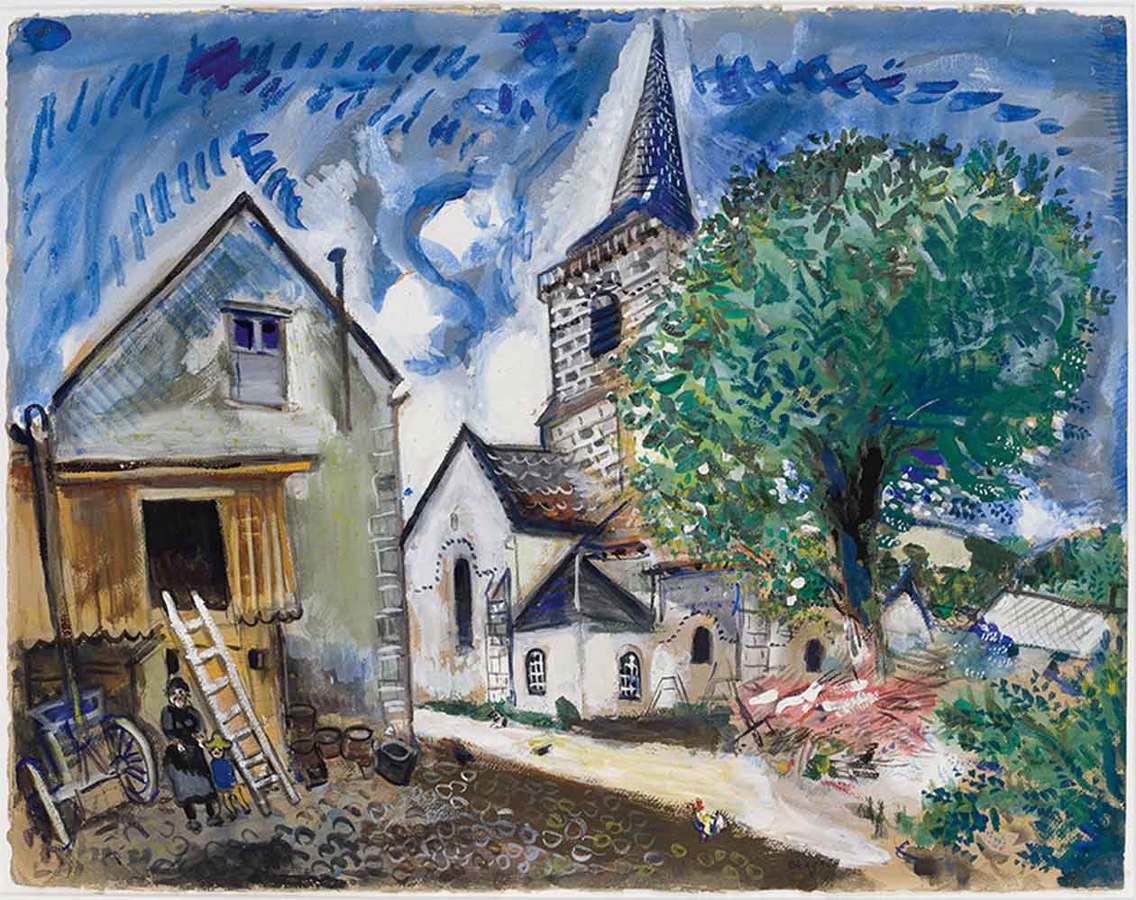 Marc Chagall La chiesa di Chambon-sur-Lac 1926 Gouache su carta Donazione di Oscar Fischer, Tel Aviv. 