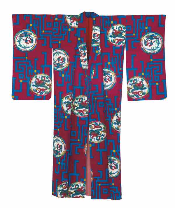 Kimono informale da donna (komon) Giappone - secolo XX, primo quarto.  Taffetas di seta - Decorazione a doppio ikat e katagami.  Collezione Lydia Manavello.