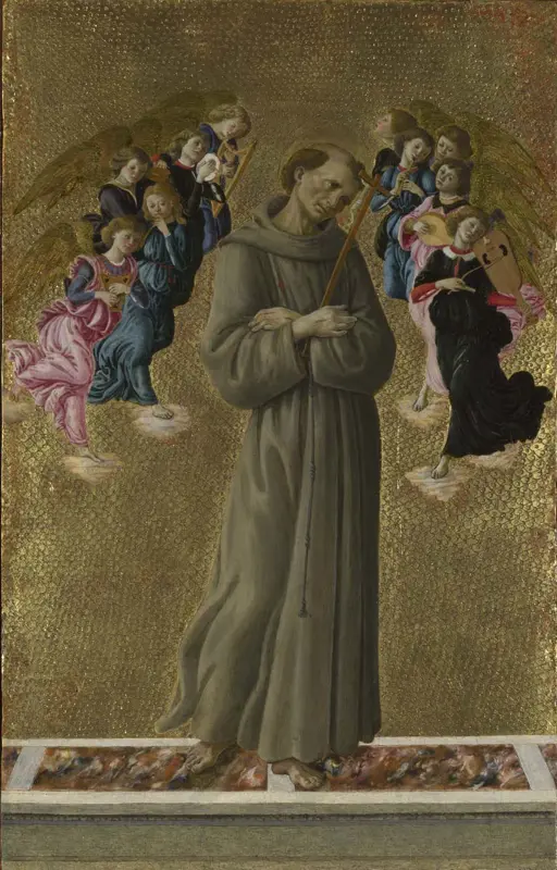 Sandro Botticelli San Francesco d'Assisi con gli Angeli 1475-80 Tempera e Olio su tavola 49,5 x 31,8 cm Foto ad uso editoriale Copyright © The National Gallery, Londra