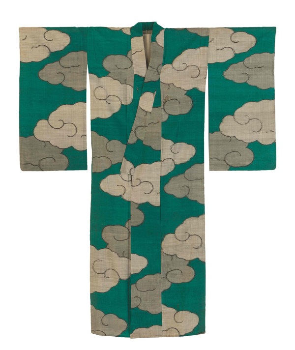 Kimono informale da donna (komon) - Giappone, 1930-1940.  Taetas di seta - Decorazione ottenuta tramite katagami su trama prima della tessitura.