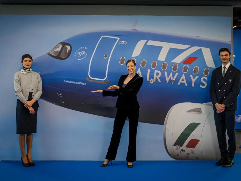 ITA Airways Airbus A320neo. Il nuovo Airbus è dedicato alla campionessa di pattinaggio su ghiaccio Carolina Kostner. Foto: © ITA Airways.