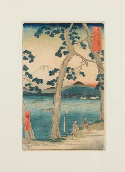 Keisai Eisen (1790-1848) Beltà vestita con kimono a motivo di fiori di ciliegio e obi con disegno di tartarughe 1830-1844 Dittico verticale di xilografie policrome - Collezione Mariani