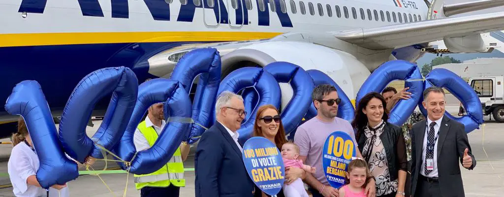 Ryanair festeggia i 100 milioni di passeggeri a Milano Bergamo