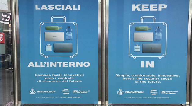 Roma Fiumicino: nel bagaglio a mano liquidi senza limiti