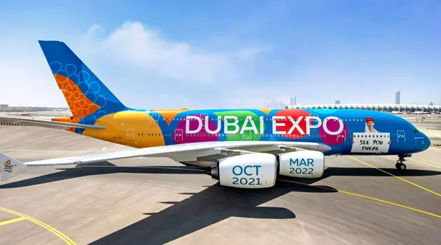 Emirates: un A380 con una livrea speciale in volo su Expo